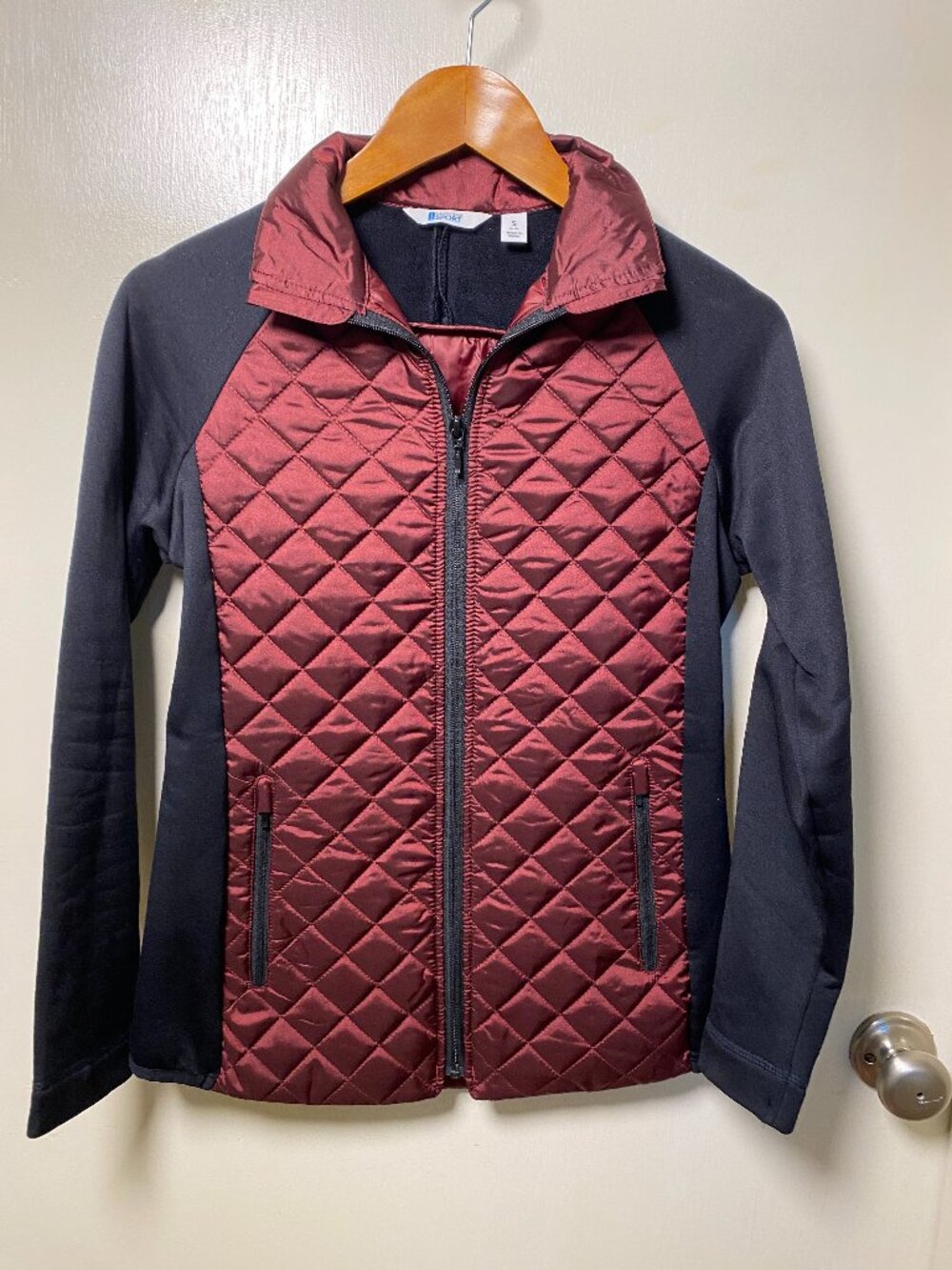 Lands' End Sport Quilted Jacket Small Burgundy Black Full Zip Lightweight